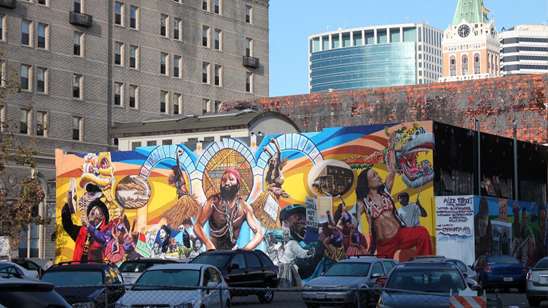 Large mural on the side of a building