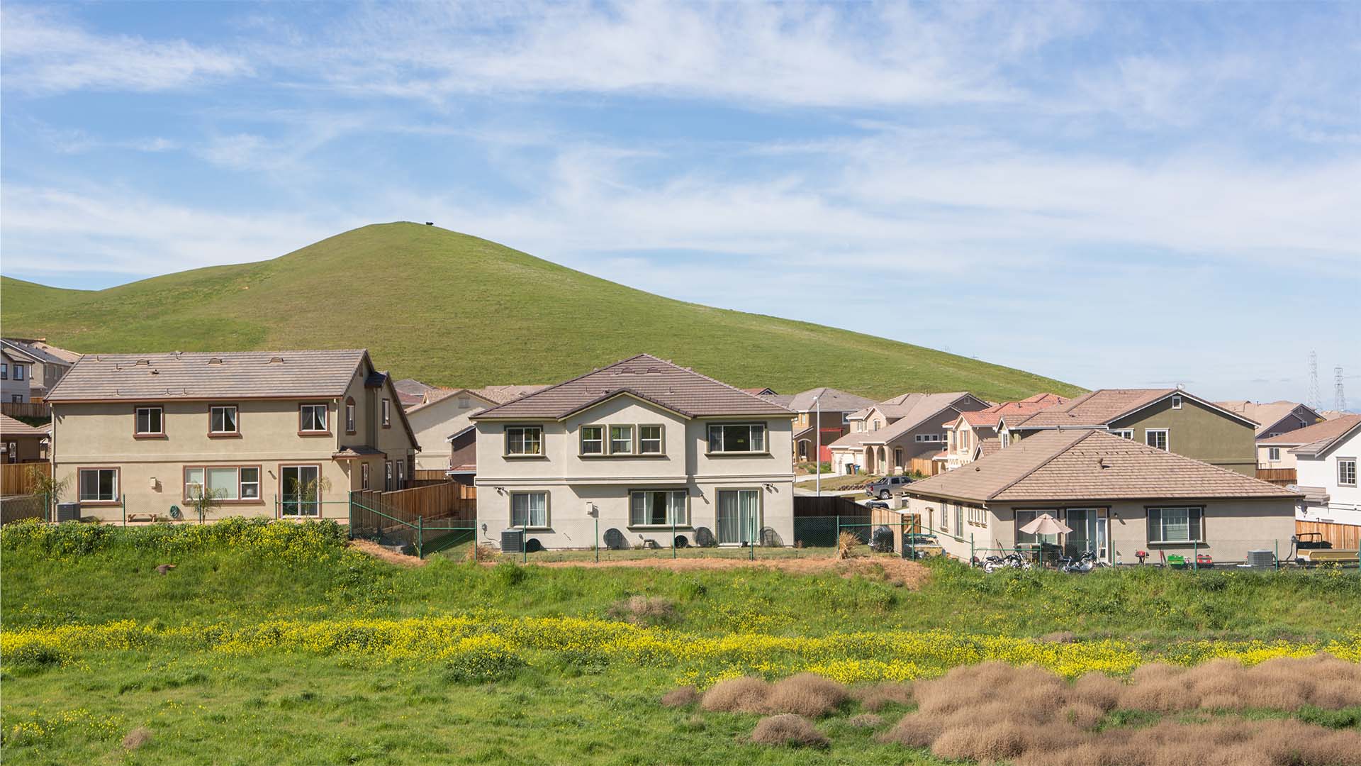 Landscape of houses and a hill