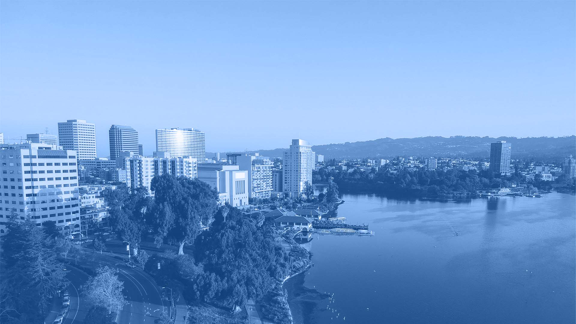 Downtown Oakland skyline and Lake Merritt