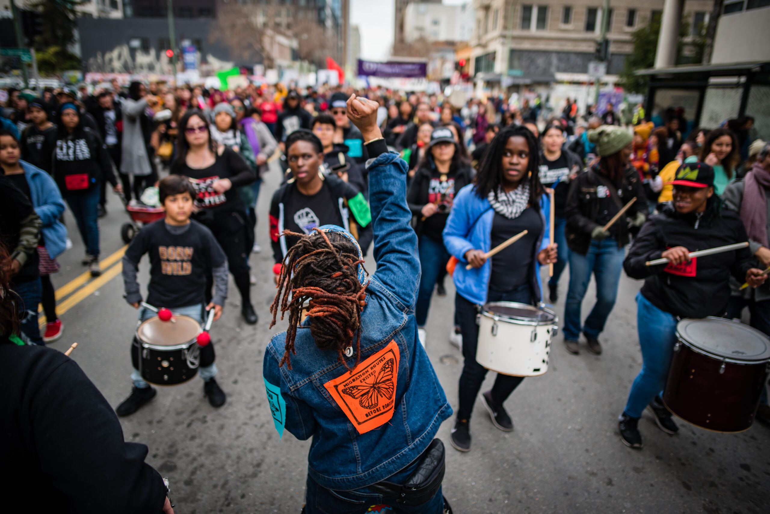 People playing drums at a protest