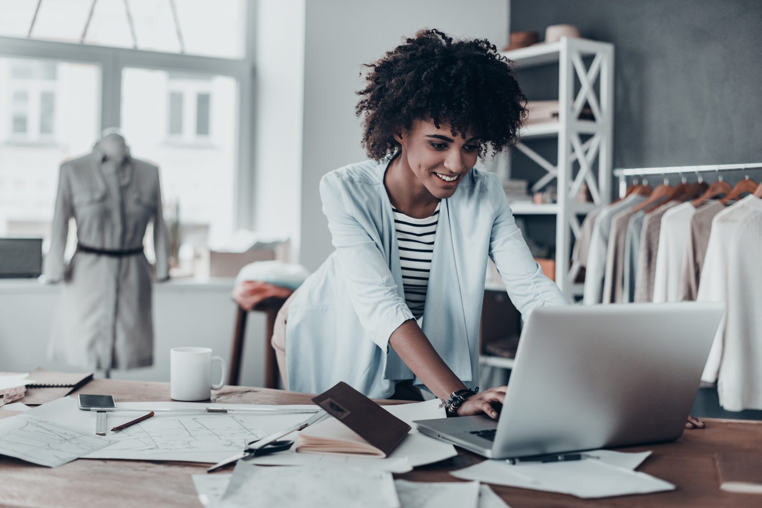 Woman working at a laptop