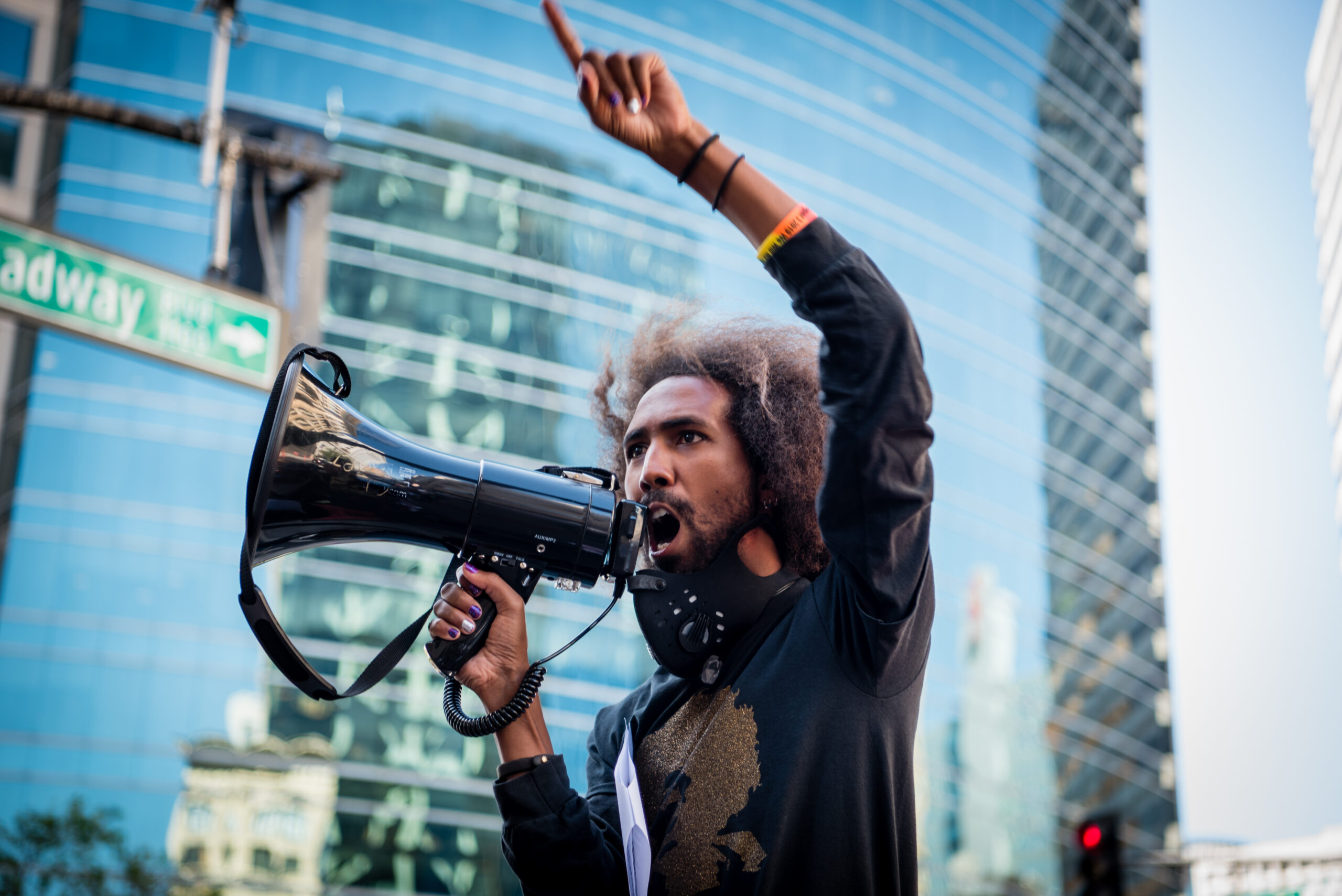 Man speaking in a megaphone